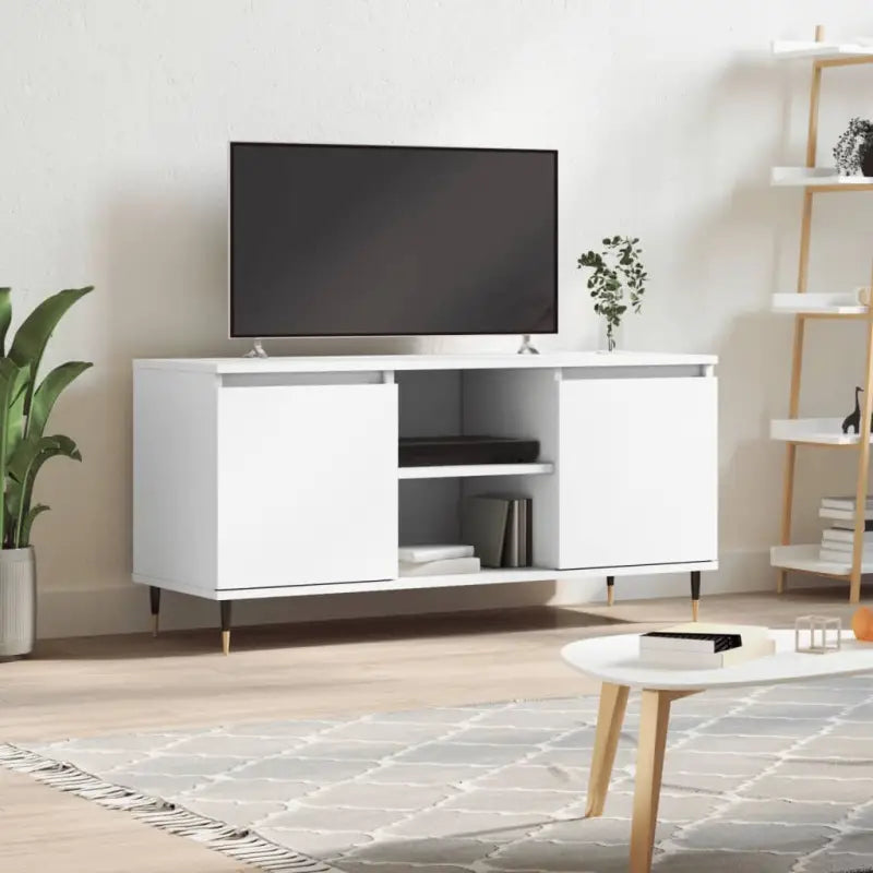 Tv-meubel van bewerkt hout met ijzeren poten en veel opbergruimte - Wit / 1 - Tv-meubels