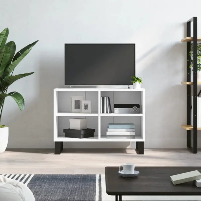 Tv-meubel van bewerkt hout met ijzeren poten en veel opbergruimte - Wit / 1 - Tv-meubels
