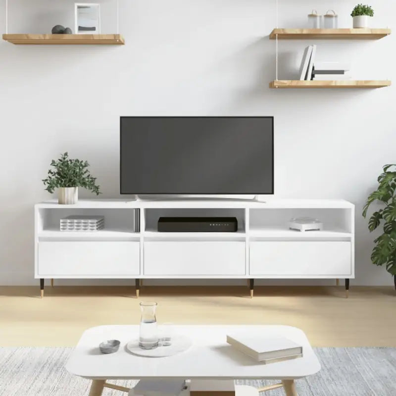 Tv-meubel van bewerkt hout met ijzeren poten en veel opbergruimte - Wit / 1 - Tv-meubels