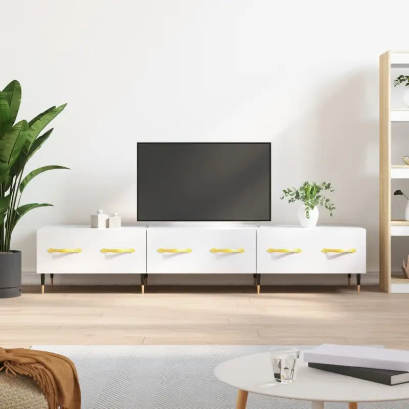 Tv-meubel van bewerkt hout met ijzeren poten in hoogglans wit - Hoogglans wit / 1 - Tv-meubels