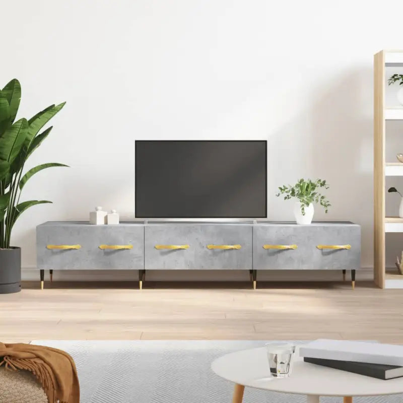 Tv-meubel van bewerkt hout met ijzeren poten in hoogglans wit - Betongrijs / 1 - Tv-meubels