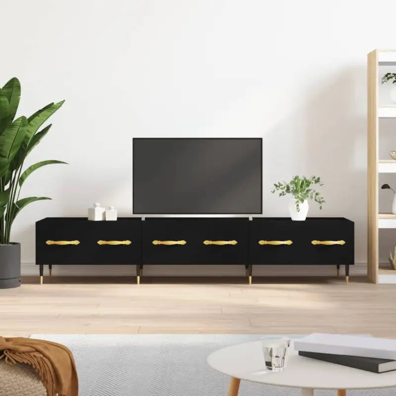 Tv-meubel van bewerkt hout met ijzeren poten in hoogglans wit - Zwart / 1 - Tv-meubels