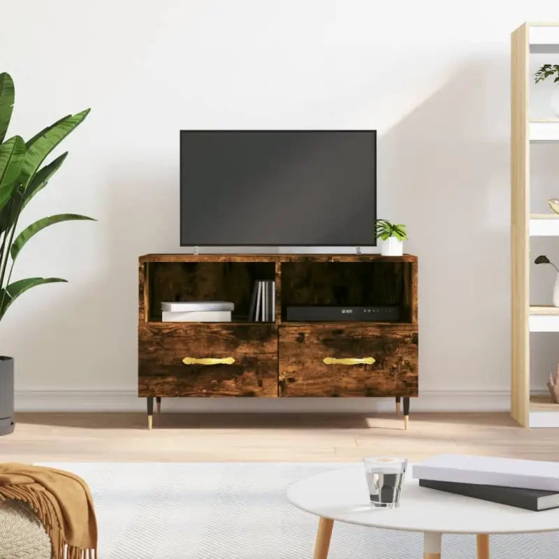 Tv-meubel van bewerkt hout met ijzeren poten in Sonoma Eiken design - Gerookt eiken / 1 - Tv-meubels