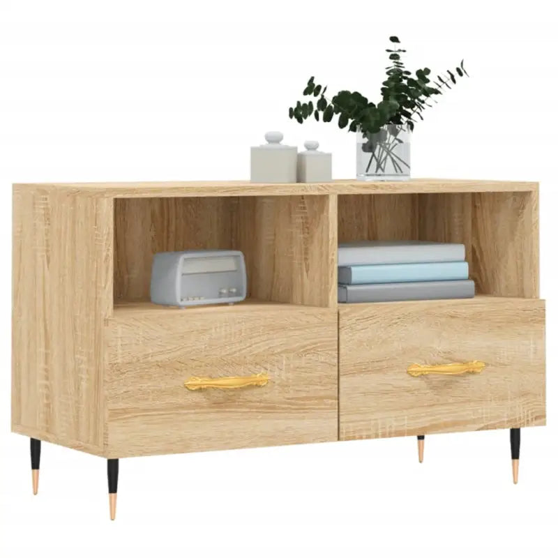Tv-meubel van bewerkt hout met ijzeren poten in Sonoma Eiken design - Tv-meubels