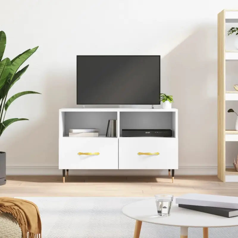 Tv-meubel van bewerkt hout met ijzeren poten in Sonoma Eiken design - Wit / 1 - Tv-meubels