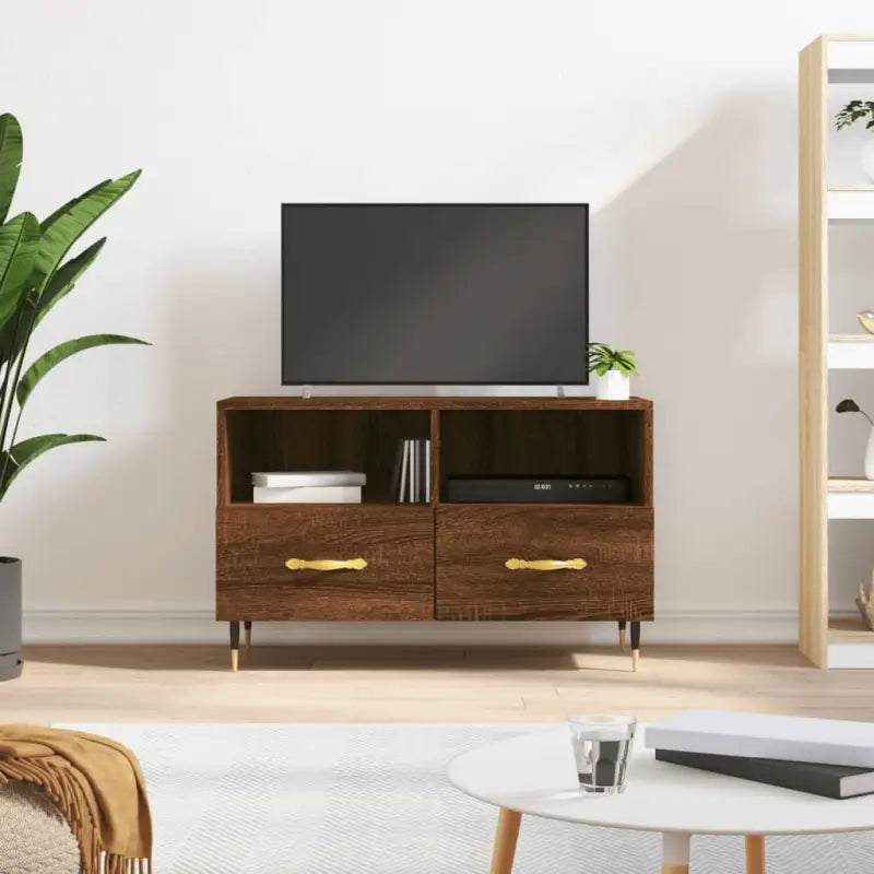 Tv-meubel van bewerkt hout met ijzeren poten in Sonoma Eiken design - bruin eikenkleur / 1 - Tv-meubels