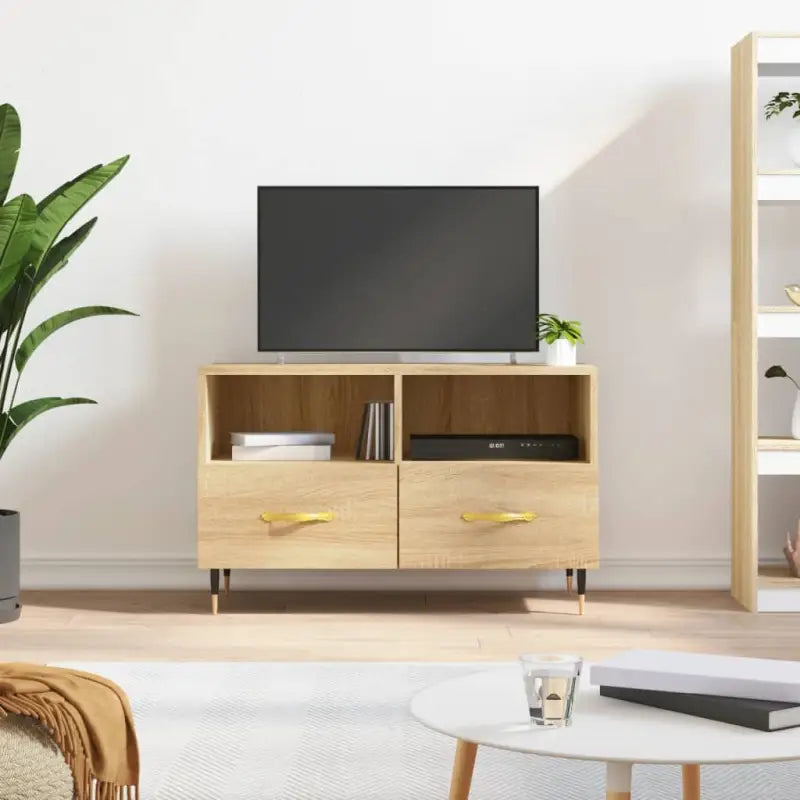 Tv-meubel van bewerkt hout met ijzeren poten in Sonoma Eiken design - Tv-meubels