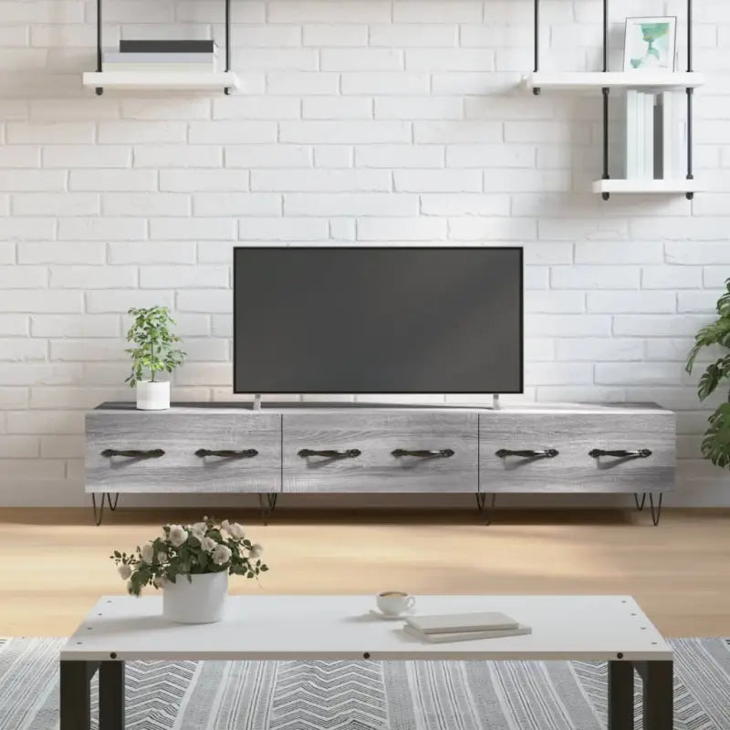 Tv-meubel van bewerkt hout met ijzeren poten voor een stijlvol interieur - Grijs sonoma / 1 - Tv-meubels
