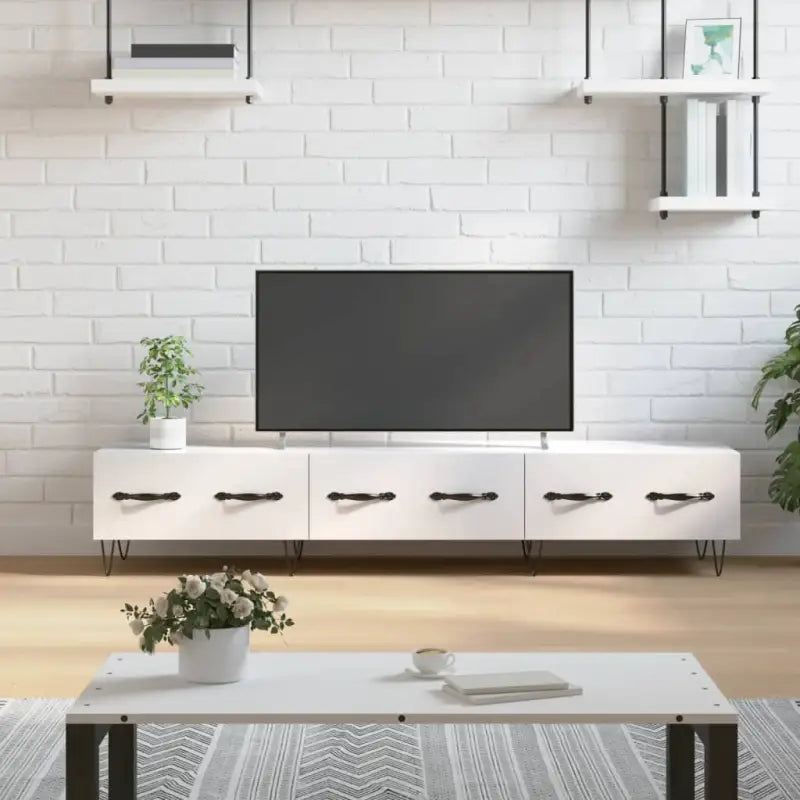 Tv-meubel van bewerkt hout met ijzeren poten voor een stijlvol interieur - Hoogglans wit / 1 - Tv-meubels