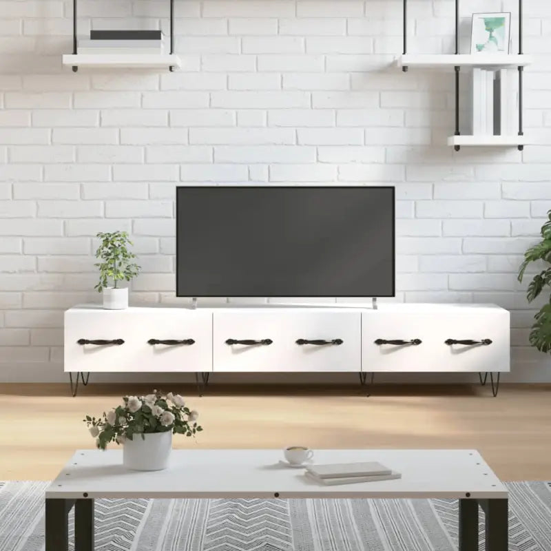Tv-meubel van bewerkt hout met ijzeren poten voor een stijlvol interieur - Wit / 1 - Tv-meubels
