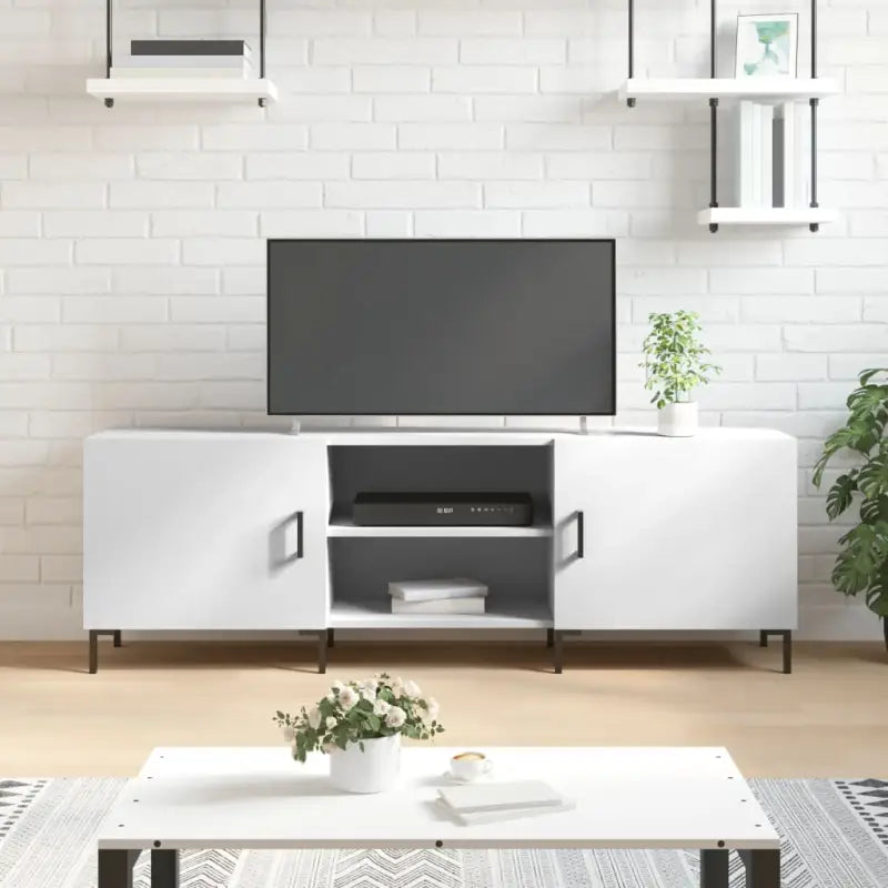 Tv-meubel van bewerkt hout met ijzeren poten voor een trendy uitstraling - Wit / 1 - Tv-meubels