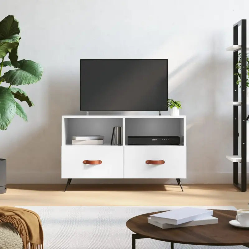 Tv meubel van bewerkt hout met ijzeren poten voor een trendy uitstraling - Hoogglans wit / 1 - Tv-meubels