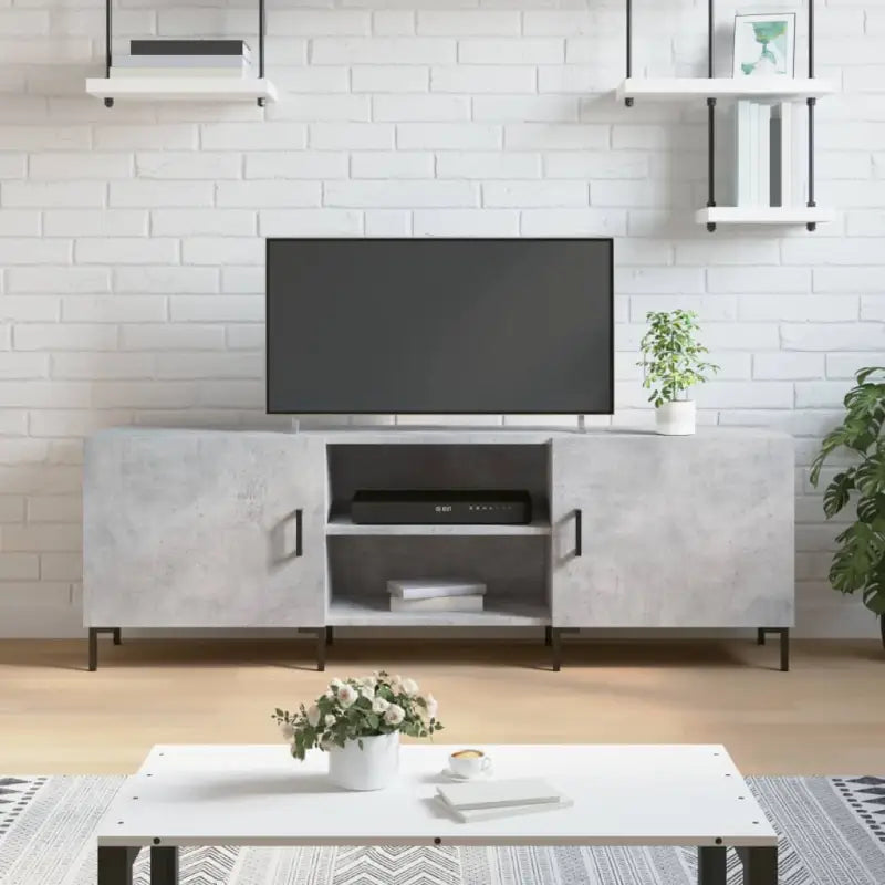 Tv-meubel van bewerkt hout met ijzeren poten voor een trendy uitstraling - Betongrijs / 1 - Tv-meubels