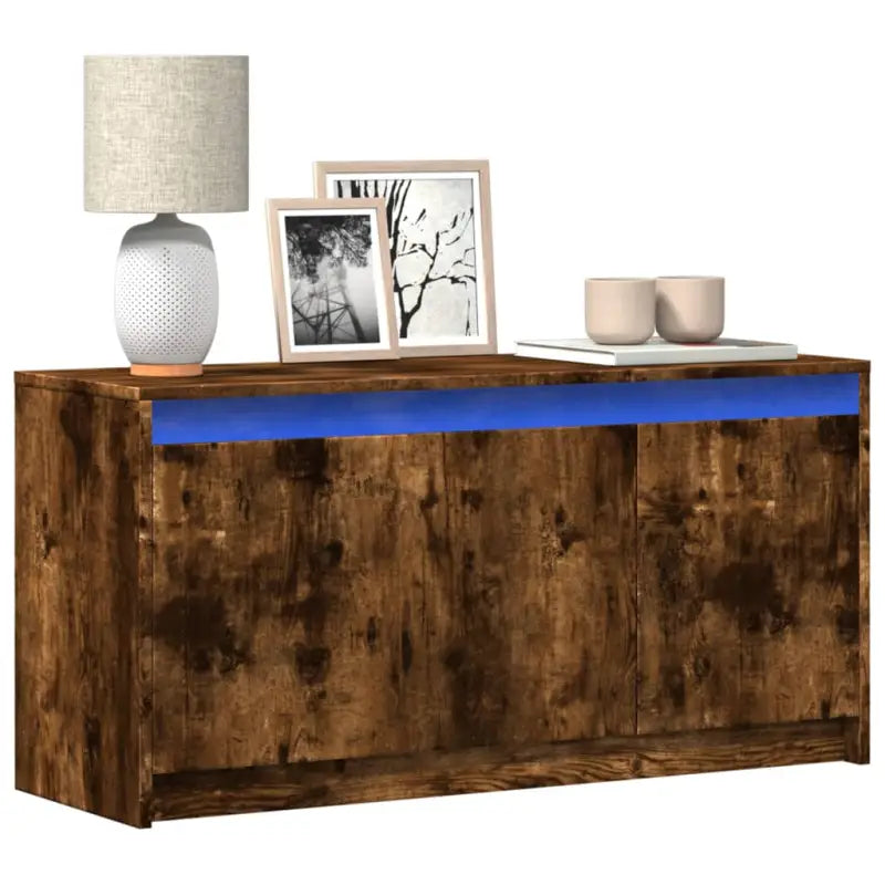 Tv-meubel van bewerkt hout met LED-verlichting en stabiel ontwerp - Gerookt eiken / 1 - Tv-meubels