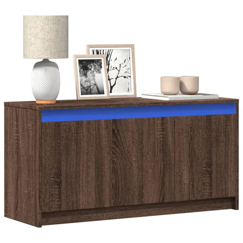 Tv-meubel van bewerkt hout met LED-verlichting en stabiel ontwerp - bruin eikenkleur / 1 - Tv-meubels