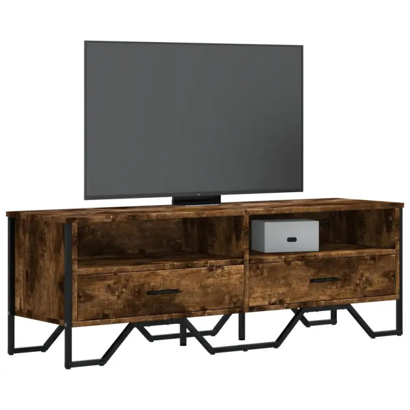 Tv-meubel van bewerkt hout met metalen handgrepen en veel opbergruimte - Gerookt eiken / 1 - Tv-meubels