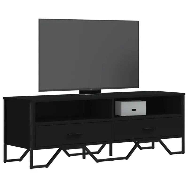 Tv-meubel van bewerkt hout met metalen handgrepen en veel opbergruimte - Zwart / 1 - Tv-meubels