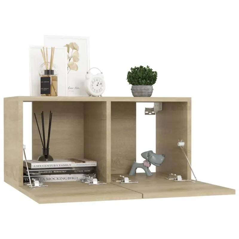 Tv-meubel van bewerkt hout met muurbevestiging voor een moderne woonkamer - Tv-meubels