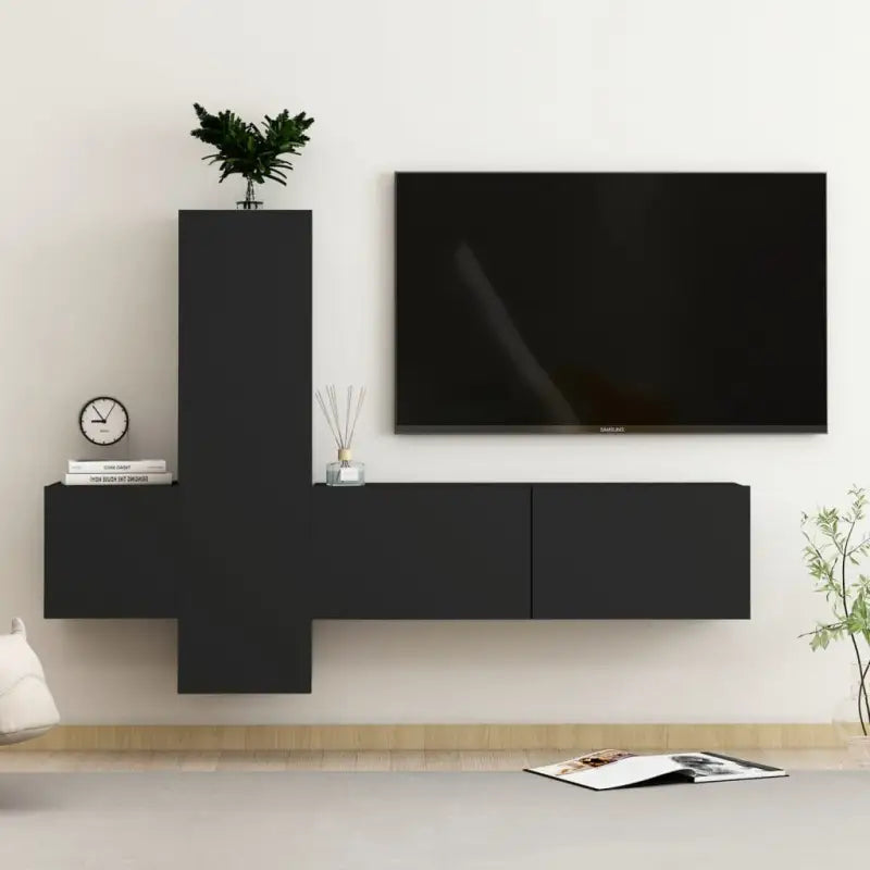 Tv-meubel van bewerkt hout met muurbevestiging voor een trendy uitstraling - Zwart / 1 / 100 cm - Tv-meubels