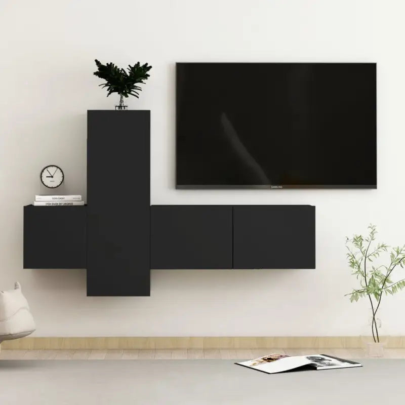 Tv-meubel van bewerkt hout met muurbevestiging voor een trendy uitstraling - Zwart / 1 / 80 cm - Tv-meubels