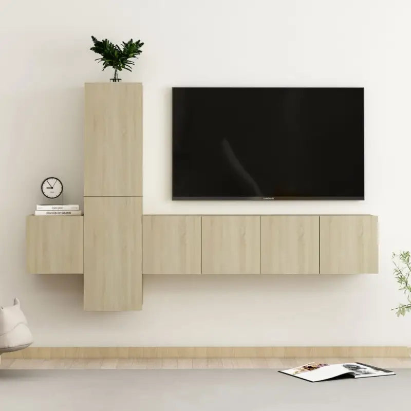 Tv-meubel van bewerkt hout met muurbevestiging voor een trendy uitstraling - Sonoma eiken / 1 / 120 cm - Tv-meubels