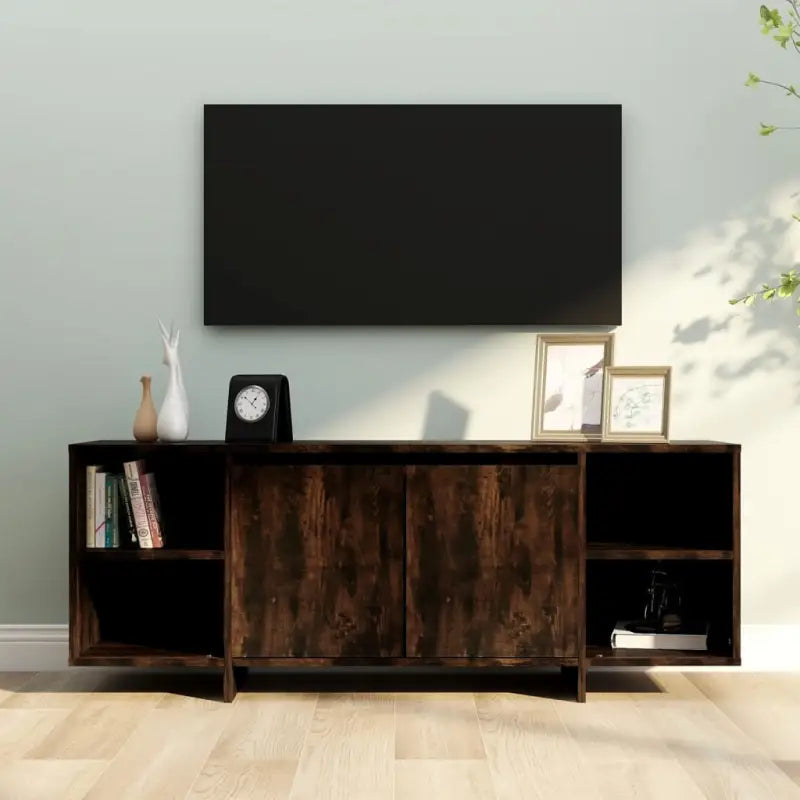 Tv-meubel van bewerkt hout met opberger voor dvd’s en elektronica - Gerookt eiken / 1 - Tv-meubels