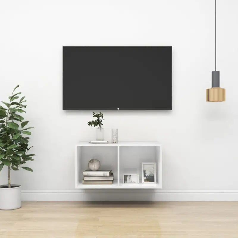 Tv-meubel van bewerkt hout met opbergruimte en muurbevestiging - Hoogglans wit / 1 / 72 cm - Tv-meubels