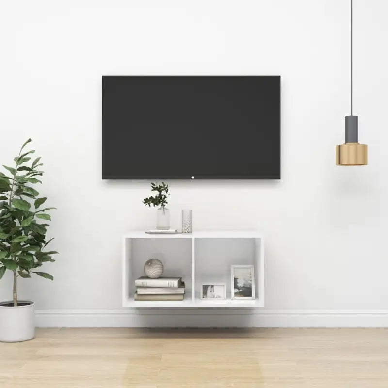 Tv-meubel van bewerkt hout met opbergruimte en muurbevestiging - Tv-meubels