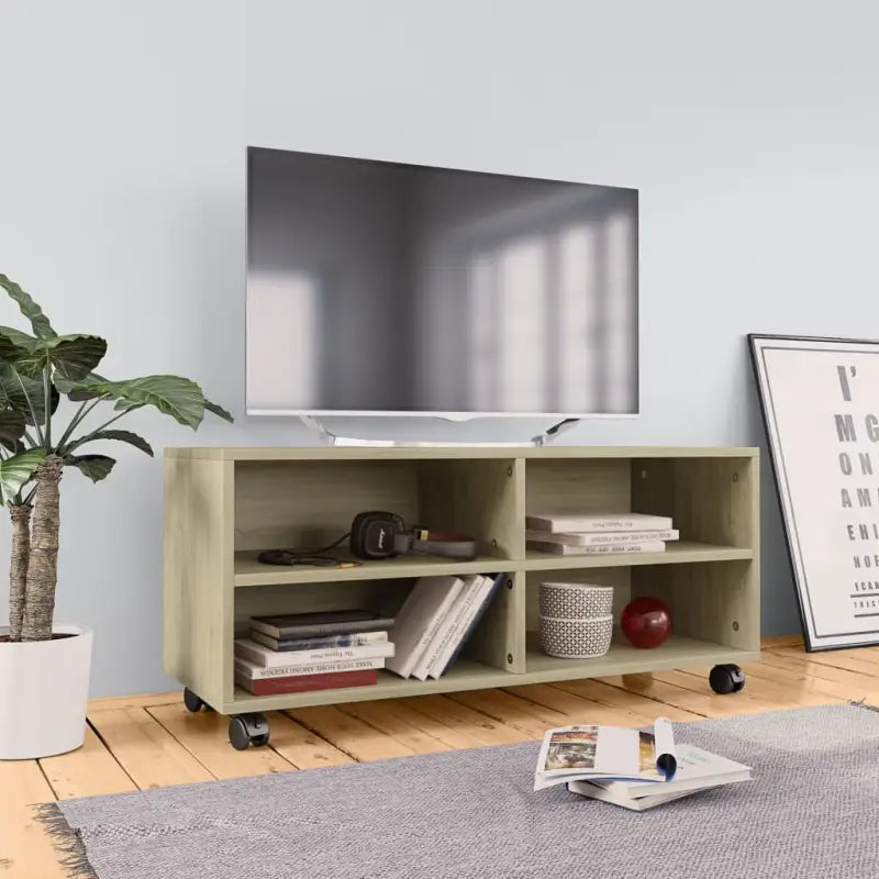 Tv-meubel van bewerkt hout met open vakken en soepel rollende deuren - Sonoma eiken / 1 - Tv-meubels
