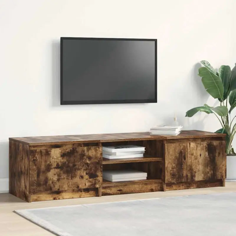Tv-meubel van bewerkt hout met open vakken voor een klassieke stijl - Gerookt eiken / 1 - Tv-meubels
