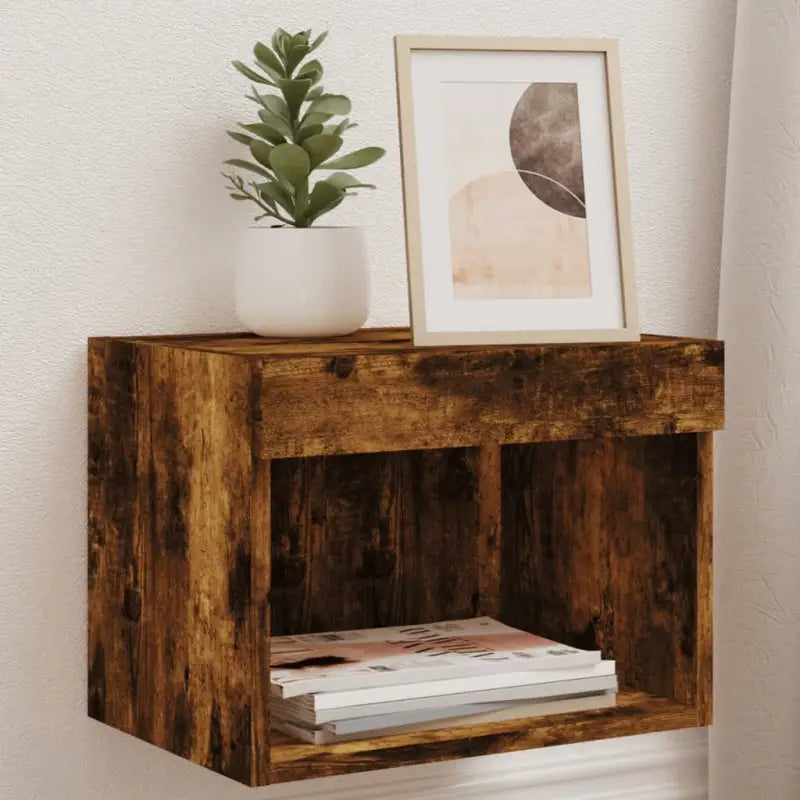 Tv-meubel van bewerkt hout met RGB LED-verlichting en stijlvol design - Gerookt eiken / 2 / 40 cm - Tv-meubels
