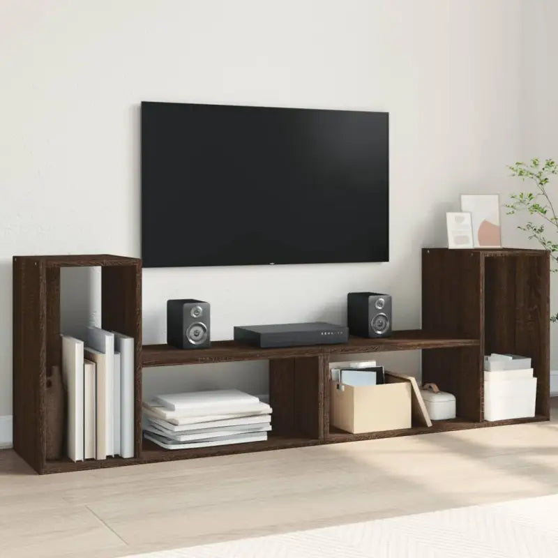 Tv-meubel van bewerkt hout met veel opbergruimte voor woon- of slaapkamer - bruin eikenkleur / 1 / 100 cm - Tv-meubels