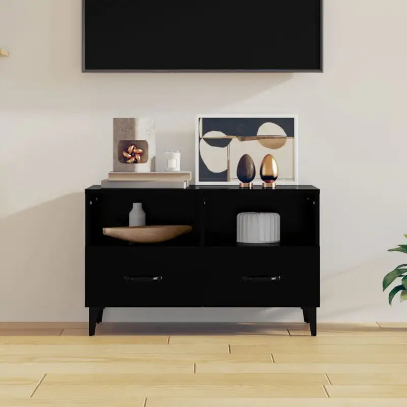 Tv-meubel van bewerkt hout voor een stijlvolle woonkamer sfeer - Zwart / 1 - Tv-meubels