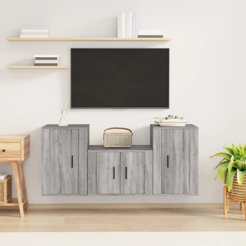 Tv-meubels in grijs sonoma met bewerkt hout voor een trendy uitstraling - Grijs sonoma / 3 - Tv-meubels
