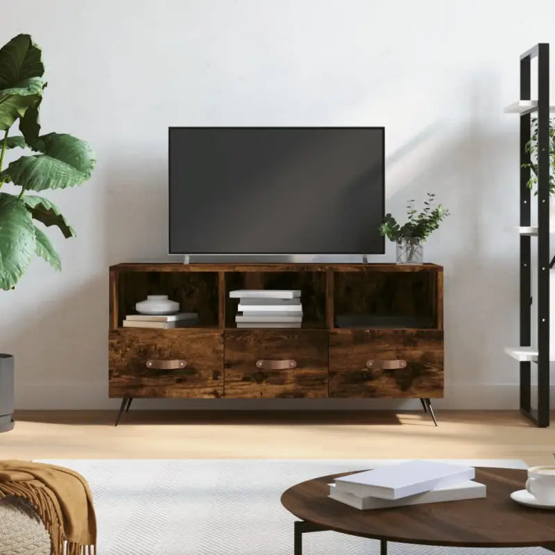 Tv-meubels met bewerkt hout en ijzeren poten voor een trendy uitstraling - Gerookt eiken / 1 - Tv-meubels
