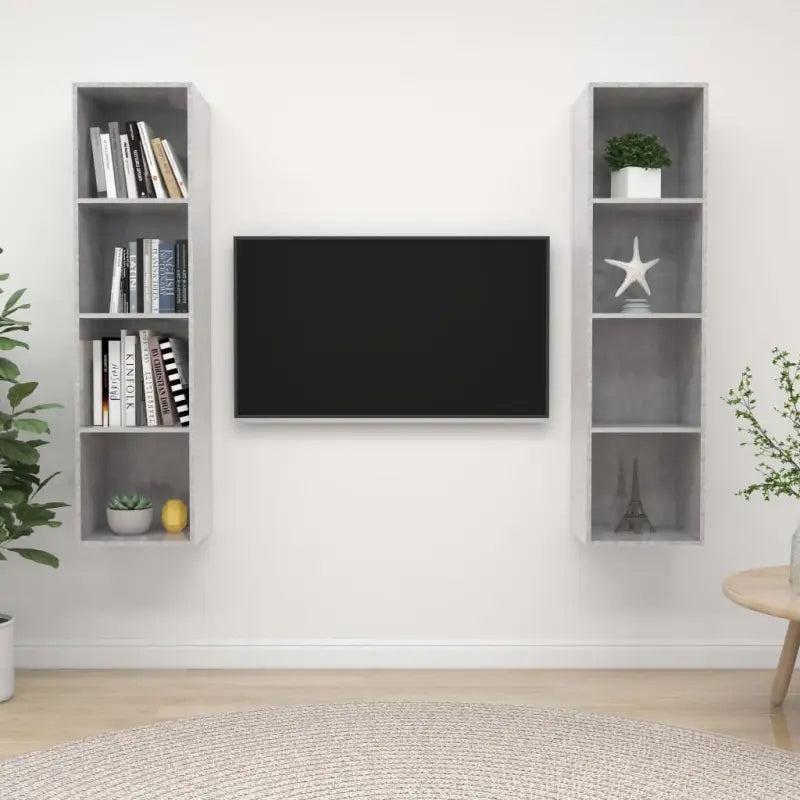 Tv-meubels met opbergruimte die muurhangend of staand geplaatst kunnen worden - Betongrijs / 2 - Tv-meubels