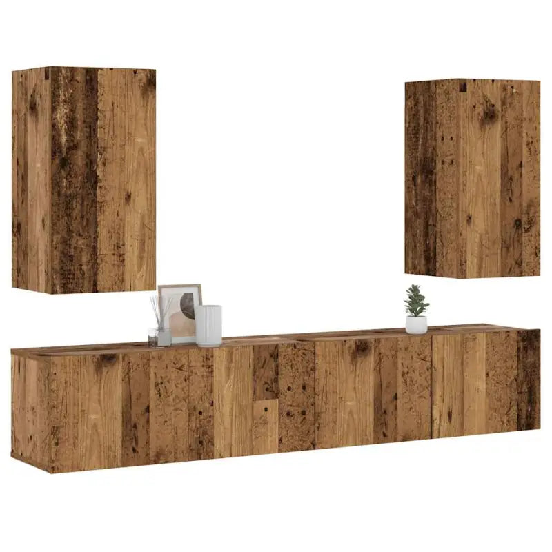 Tv-meubels muurbevestigd met opbergruimte voor een moderne woonstijl - Oud hout / 4 / 80 cm - Tv-meubels