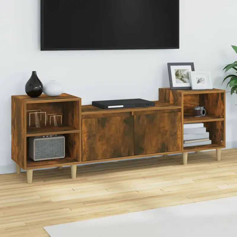 Tv-meubels van bewerkt hout in hoogglans wit met stijl en stabiliteit - Gerookt eiken / 1 - Tv-meubels