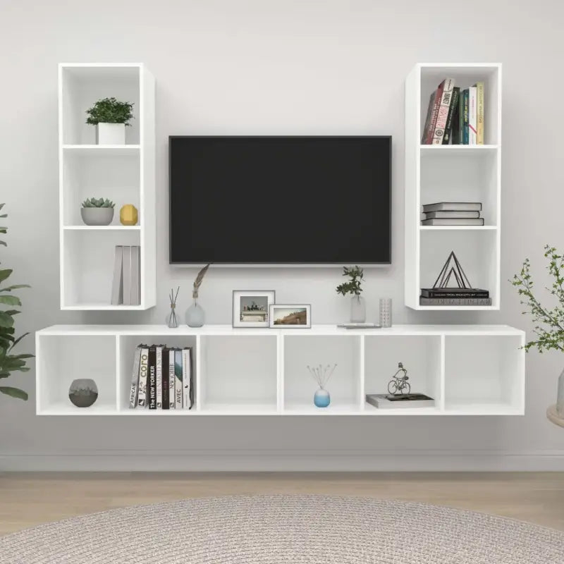 Tv-meubels van bewerkt hout met opbergruimte en muurbevestiging - Wit / 4 - Tv-meubels
