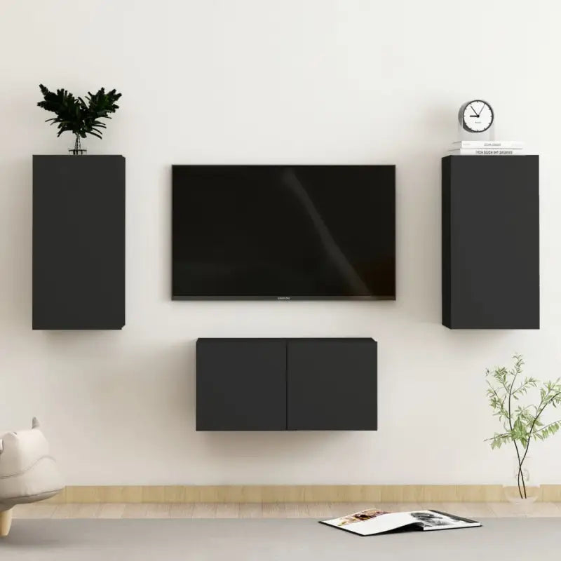 Tv-meubels van bewerkt hout met trendy en praktische design - Zwart / 3 / 60 cm - Tv-meubels