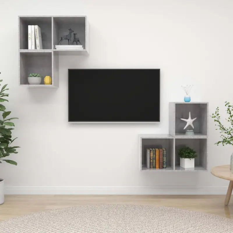 Tv meubelset met bewerkt hout voor praktische en tijdloze opbergruimte - Betongrijs / 1 - Tv-meubels