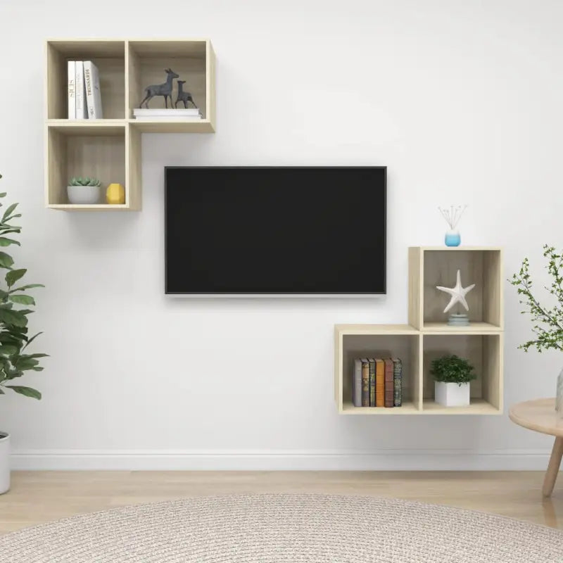 Tv meubelset met bewerkt hout voor praktische en tijdloze opbergruimte - Tv-meubels