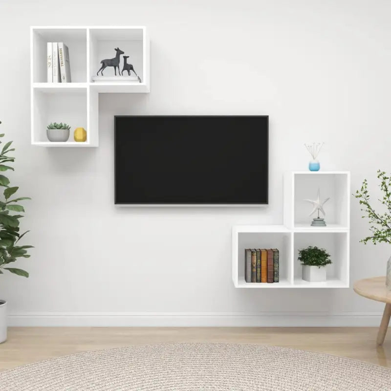 Tv meubelset met bewerkt hout voor praktische en tijdloze opbergruimte - Wit / 1 - Tv-meubels