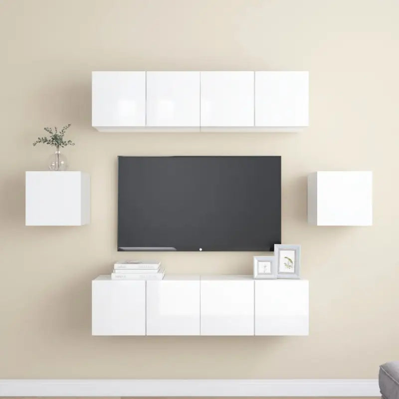 Tv-meubelset van bewerkt hout met opbergruimte voor wandmontage - Hoogglans wit / 6 / 60 cm - Tv-meubels