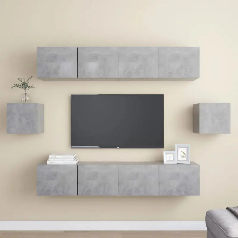 Tv-meubelset van bewerkt hout met opbergruimte voor wandmontage - Betongrijs / 6 / 80 cm - Tv-meubels