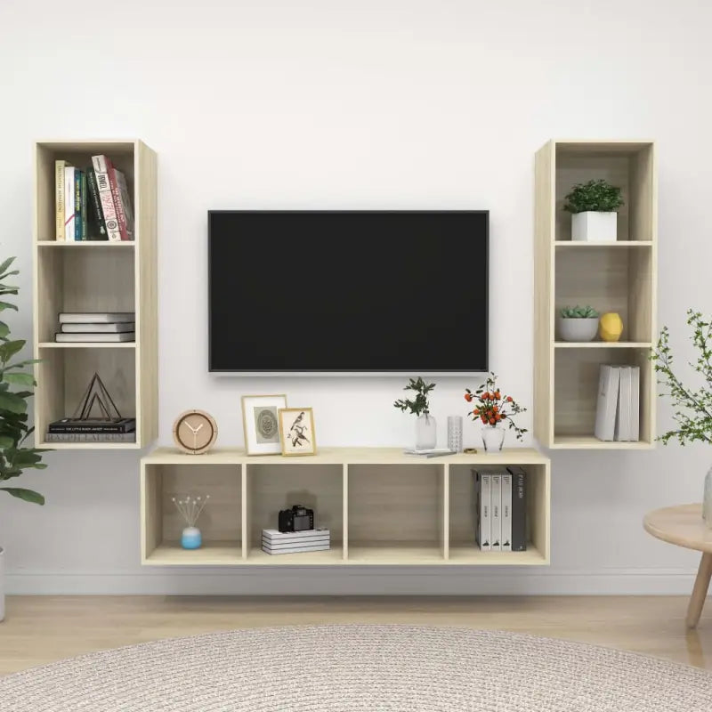 Tv-meubelwand met opbergruimte en muurbevestiging - Sonoma eiken / 1 - Tv-meubels