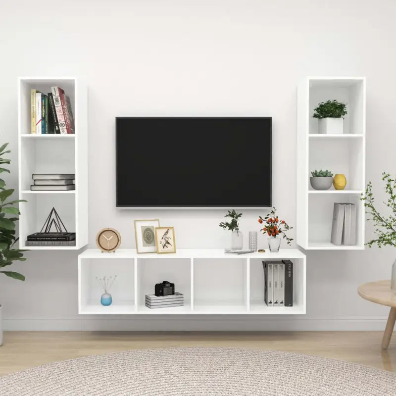 Tv-meubelwand met opbergruimte en muurbevestiging - Wit / 1 - Tv-meubels