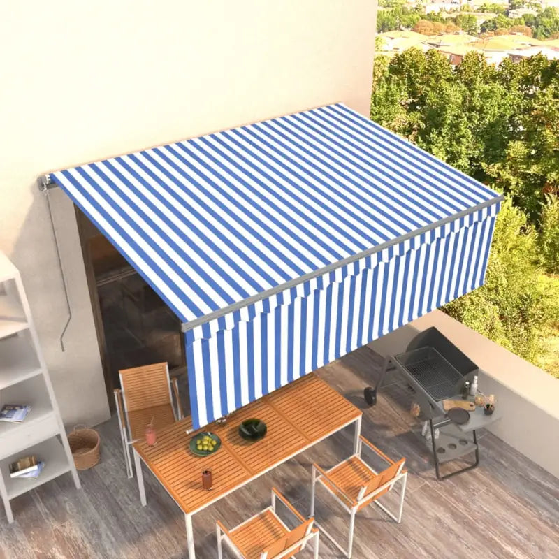 Uitschuifbare aluminium buitenluifel voor schaduw en koelte - Blauw en wit / 4 x 3 m / 1 - Zonwering