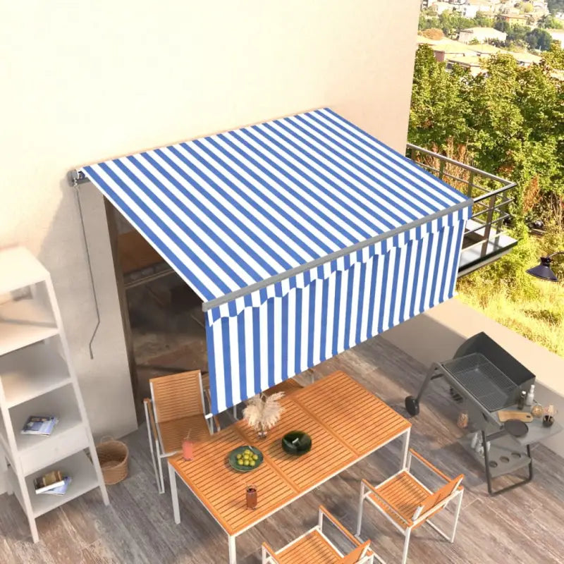 Uitschuifbare aluminium buitenluifel voor schaduw en koelte - Blauw en wit / 3,5 x 2,5 m / 1 - Zonwering