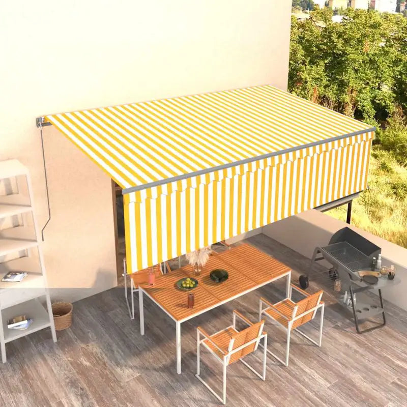 Uitschuifbare aluminium buitenluifel voor schaduw en koelte - Geel en wit / 5 x 3 m / 1 - Zonwering
